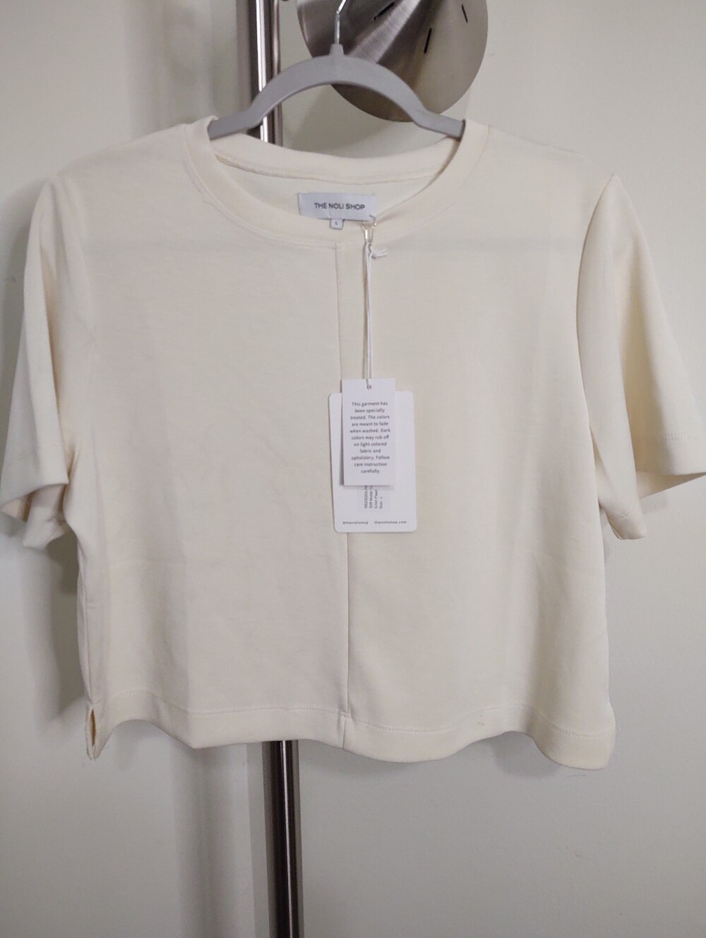 The Noli Shop Cream Short Sleeve Boxy Top | Large